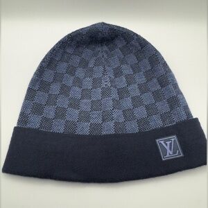 Authentic Louis Vuitton Beanie Hat Cap Damier Petite Black and Blue